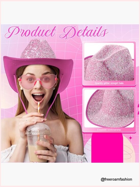 6 Cowgirl Hats with Heart Sunglasses Neon Party Set main image 5